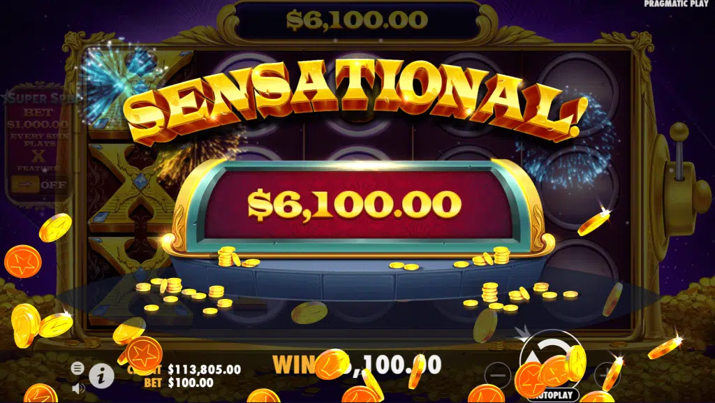 Super X “X” symbol Re-spin feature to win $6,100