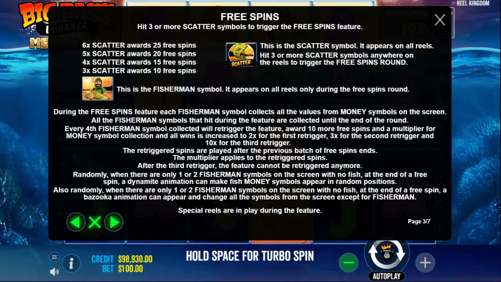 Big Bass Bonanza Megaways Free Spins Symbols and Paytable